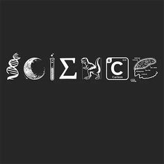 the word science written in white on a black background with images of animals and plants