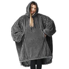 Snuggle up in this oversized, hooded blanket for cozy comfort all day long. The reversible design features soft velour and cut plush, with a front muff pocket to keep your hands warm. Nestl Color: Gray/Gray | Nestl kids Oversized Unisex Wearable Blanket | 38" W X 54.2" L | Wayfair Giant Sweater, Sweater Blanket, Sweatshirt Blanket, Fashion Shoes Boots, Blanket Sweater, Blanket Hoodie, Hoodie Blanket, Warm Blanket, Wearable Blanket