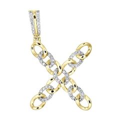 This eye-catching diamond Cuban Link Letter "X" Initial Pendant is crafted in solid 10K Yellow Gold and shimmering White diamonds, ensuring sparkle from every angle. Radiant with 1/2 TCW t.w. of diamonds, this pendant is high-polished to a lustrous shine. Exclusive style has a well built frame with solid back to withstand everyday wear and tear. The diamonds are secured in Prong setting, making the overall appearance larger and lustrous. Exclusive diamond bail to compliment this pendant. These a Link Chain Zales, X Initial, Letter X, Initial Pendant, Cuban Link, White Diamonds, Real Diamonds, Diamond White, Prong Setting