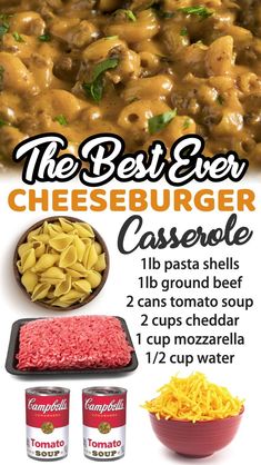 the best ever cheeseburger casserole recipe is shown in this ad for campbell's