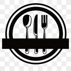 a black and white plate with spoons, fork and knife in the center png