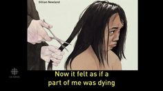 a person cutting another persons hair with scissors and text that reads, now it felt as if part of me was dying