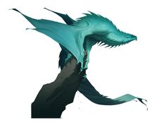 a blue and black dragon with its head turned to the side, standing in front of a white background