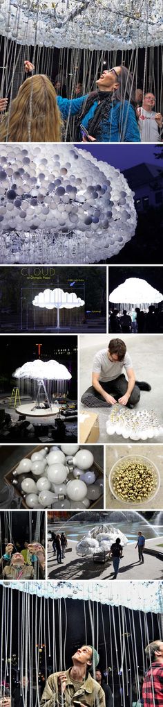 many different images of people sitting under umbrellas