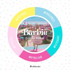 the color wheel for barbie's new theme park is shown in pink, blue and yellow