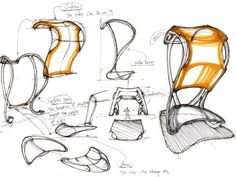 sketches of chairs and foot stools for the design process