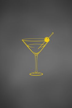 a drawing of a martini glass with an olive in it