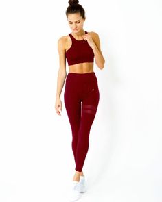 Hit the gym in style with our best selling workout two piece outfit activewear set! The ASHTON includes a form fitting compression racerback sports bra that keeps your assets in place, without producing back fat and uncomfortable chafing that most other bras do when mixed with sweat. To join the ride is also the Ashton Mid-Rise leggings which we can't enough of. The high quality material is moisture wicking and form fitting, cinching your waist with the tummy-control band that gives you the cu Gym Clothes, Activewear Sets, Fashion Materials, Athleisure Wear, Workout Outfit, Feminine Design, Athletic Leggings