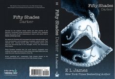 the cover for fifty shades darker by e l james, featuring a silver mask with black feathers