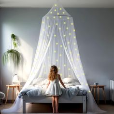 PRICES MAY VARY. Polyester 67 GLOW IN THE DARK STARS! Light up your bedroom with our canopy bed curtains. Let stars absorb light, make room completely dark and enjoy the galaxy! GIRLS ROOM DECOR! Our decorative canopies are designed with one overlapping opening for ease of entrance and provide a luxurious or cozy bedroom atmosphere. SETUP IN SECONDS! Free hanging kit included, hang the bed canopy in seconds with the adhesive ceiling hook. Our canopy size is 400 x 90 x 22 inch, weighs 0.9 lb and Net Room, Bedroom Tent, Hanging Bed Canopy, Bed Canopy With Lights, Princess Canopy Bed, Girls Bed, Bed Hanging, Canopy Bed Curtains, Galaxy Lights