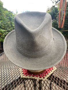 Vintage 1950's Palco fedora hat. Long fiber grey with a matching grey felt ribbon. Hat is in rough used condition, but only in appearance. The hat shows staining thoughout the crown and brim as well as on the inside of the crown, but the leather sweatband is supple and malleable and the hat is otherwise solid throughout. This hat is definitely not pristine, but perfect if you like a more "lived-in" look. Hat size is 7 3/8, brim measures 2 1/8" and open crown measures approximately 6". Great vint Fedora Hat, Look Plus, Hats Vintage, Hat Sizes, Vintage 1950s, Fedora, Caps Hats, Accessories Hats, Vintage Outfits