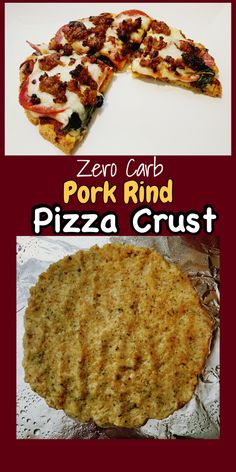 pizza crusts with different toppings on them and the words zero carb pork rind pizza crust