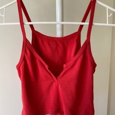 Red Cropped Tank Top From Brandy Melville (Brand J Galt). One Size Fits All, Never Worn, In Great Condition! Red Cotton V-neck Crop Top, Trendy Red V-neck Crop Top, Red V-neck Top For Day Out, Red V-neck Cotton Crop Top, Spring Red V-neck Crop Top, Red V-neck Crop Top For Spring, Brandy Sweater, Tops Brandy Melville, Acid Bath