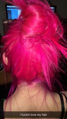 Pink Hair In Ponytail, Hot Pink Hair With Light Pink Highlights, Electric Pink Hair, Bright Hair Dye Ideas, Bright Dyed Hair, Pink Hair Grunge, Bright Pink Hair Color, Bright Colored Hair, Pink Hair Styles