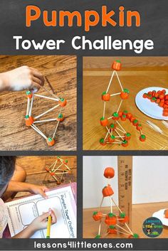 the pumpkin tower challenge is an easy and fun activity for kids to practice their math skills