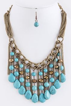 Comercializadora de Collares                                                                                                                                                      Más Necklace Patterns, The Necklace, Necklace And Earring Set, A Necklace, Turquoise Beads, Diy Necklace, Turquoise Jewelry, Necklace Designs, Wire Jewelry