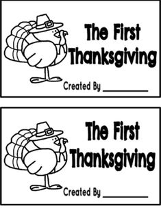 two black and white thanksgiving cards with the words, the first thanksgiving written on them