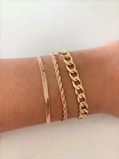 18K Gold Filled Bracelet Trio 3MM Herringbone Bracelet Rope - Etsy Bracelet Trio, Statement Bracelets, Bracelet Rope, Herringbone Bracelet, Cuban Bracelet, Jewelry Accessories Ideas