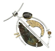 Hand fabricated in sterling silver and 24k gold with Idocrase Druzy by Greg Genovese, rose cut brown tourmaline in 18k gold and brilliant cut citrine. 2018 - Lesley Aine Mckeown Brown Tourmaline, Armor Ring, Contemporary Jewelry Design, Jewelry Pendants, Necklace Design, Studio Art