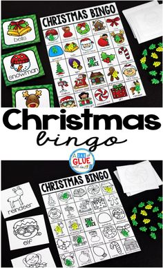 christmas bingo game for kids to play on the table with other games and activities around it