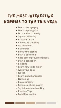 Hobby Bucket List, Aesthetic Hobbies List, Cool Hobbies To Try, Hobbies To Do At Home, Girly Hobbies