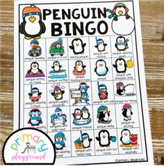 penguin bingo game with penguins on it and the words pingo written in different languages