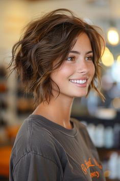 22 Long Pixie Haircut Ideas for 2025: Trendy, Edgy, and Elegant Styles to Try This Year! Fringe On Fine Hair, Layered Bob Hairstyles Red Hair, Full Cheeks Haircut, Short Natural Hair Styles Hair Color, Current Bob Hairstyles, Short Hairstyle Women Light Brown, Choppy Wavy Bob Hairstyles, Short Hair Widows Peak Women, Short Wavy Hair With Layers Choppy Bobs