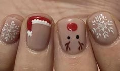 Santa Hat And Reindeer Nails, Gel Nail Art Winter, X Mas Nails, Monthly Nails, Art Noel, Art Designs Ideas, Hello Nails