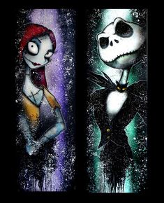 two paintings of jack and sally from the nightmare