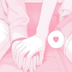 two hands touching each other with a pink background