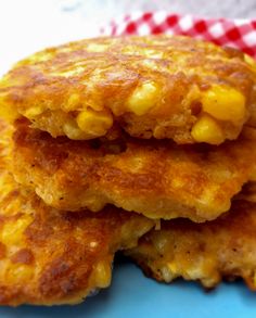 three corn cakes stacked on top of each other