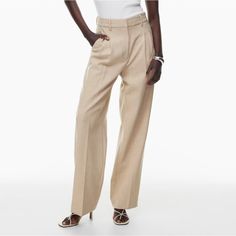 Aritzia Effortless Pants In Color Heather Oat Beige, Size 0 Regular. New Condition, Worn Once Aritzia Effortless Pants, Effortless Pants, Effortless Pant, Plaid Dress Pants, Cream Trousers, Vegan Leather Leggings, Aritzia Pants, High Rise Pants, Jumpsuit Trousers