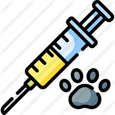 an illustration of a syringe with a dog's paw next to it