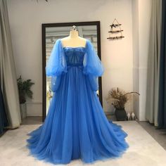 Blue Tulle Fashionable Sweetheart Long Party Dress, Blue Formal Gown Evening Dress on Luulla Fluffy Prom Dress, Formal Gowns Evening Dresses, Long Party Dress, Prom 2023, Tulle Sleeves, Blue Party Dress, Long Sleeve Prom, Make Your Own Dress, Blue Tulle