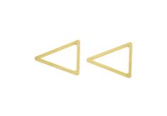 two gold triangle shaped earrings on a white background