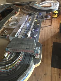 a model train set is on display in a room