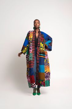 African print KIMONO Patchwork design approx 50 inches for the long kimono   Each kimono is unique,... African Kimono, Kimono Styles, African Print Kimono, African Chic, Patchwork Kimono, African Queen, Africa Fashion, Print Kimonos, Ankara Fabric