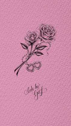 a pink card with roses and hearts on it