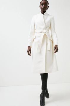 Italian Wool Cashmere Notch Neck Coat | Karen Millen Outfitters Clothes, The Other Woman, Beautiful Wardrobe, Notched Neckline, Man And Wife, Chic Coat, Urban Outfitters Clothes, White Coat, Soft Classic