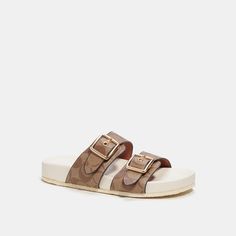 Coach Clogs, Coach Sandals, Canvas Sandals, Latest Sandal, White Wedges, Branding Coach, Coach Outlet, Signature Canvas, Brown Sandals