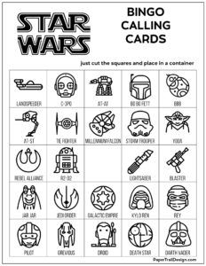 the star wars bingo game is shown in black and white, with symbols on it