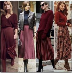 Burgundy Long Skirt Outfit, Burgundy Pleated Skirt Outfits, Midi Skirt Fall Outfit, Burgundy Skirt Outfit, Pleated Skirt Outfits, Bordeaux Dress, Looks Kate Middleton, Burgundy Outfit, Best Winter Outfits