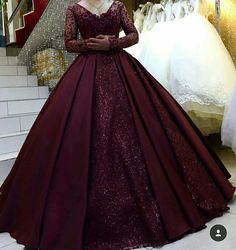 Maroon Quinceanera Dresses Long Sleeve, 16 Birthday Dresses Long Sleeve, Maroon Quince Dresses, Winter Wedding Outfits Indian, Ball Gowns Dark, Maroon Ball Gowns, Maroon Quince, Dark Red Quinceanera, Brown Quinceanera Dresses