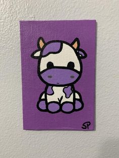 a painting of a cow on a purple background