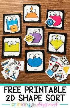 free printable shape sort cards for kids to use with the sesame character puppets and cut outs