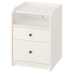 a white night stand with two drawers