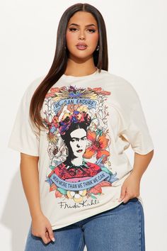 Available In Off White. Tshirt Crew Neck Short Sleeve Front Screen Stretch Disclaimer: Due To The Screen Printing Process A Difference In Saturation May Occur. Each Garment Is Unique. 100% Cotton Imported | Frida Kahlo Vibrant Graphic Tee Shirt in Off White size Small by Fashion Nova Frida Kahlo Shirt, Off White Tshirt, Off White Fashion, Sweater Jumpsuit, Graphic Tee Shirt, Jean Top, Graphic Tee Shirts, White Fashion, White Tshirt