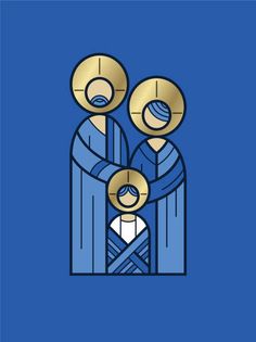 the image of jesus and mary in blue with gold trimmings, on a blue background