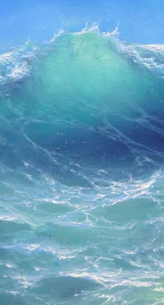 an oil painting of a large wave in the ocean