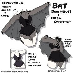 the bat swimsuit is designed to look like it has been cut out